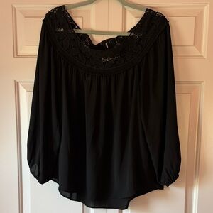 Daniel Rainn Black Crochet Yoke Blouse